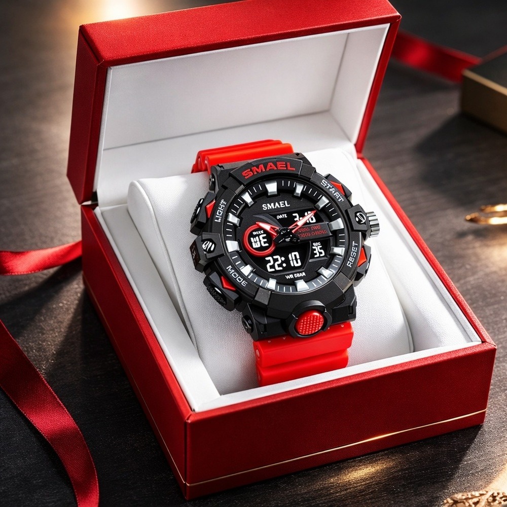Watch Men Smael Red & Black Analog Digitals Colorful Quartz Sports Watch for Men